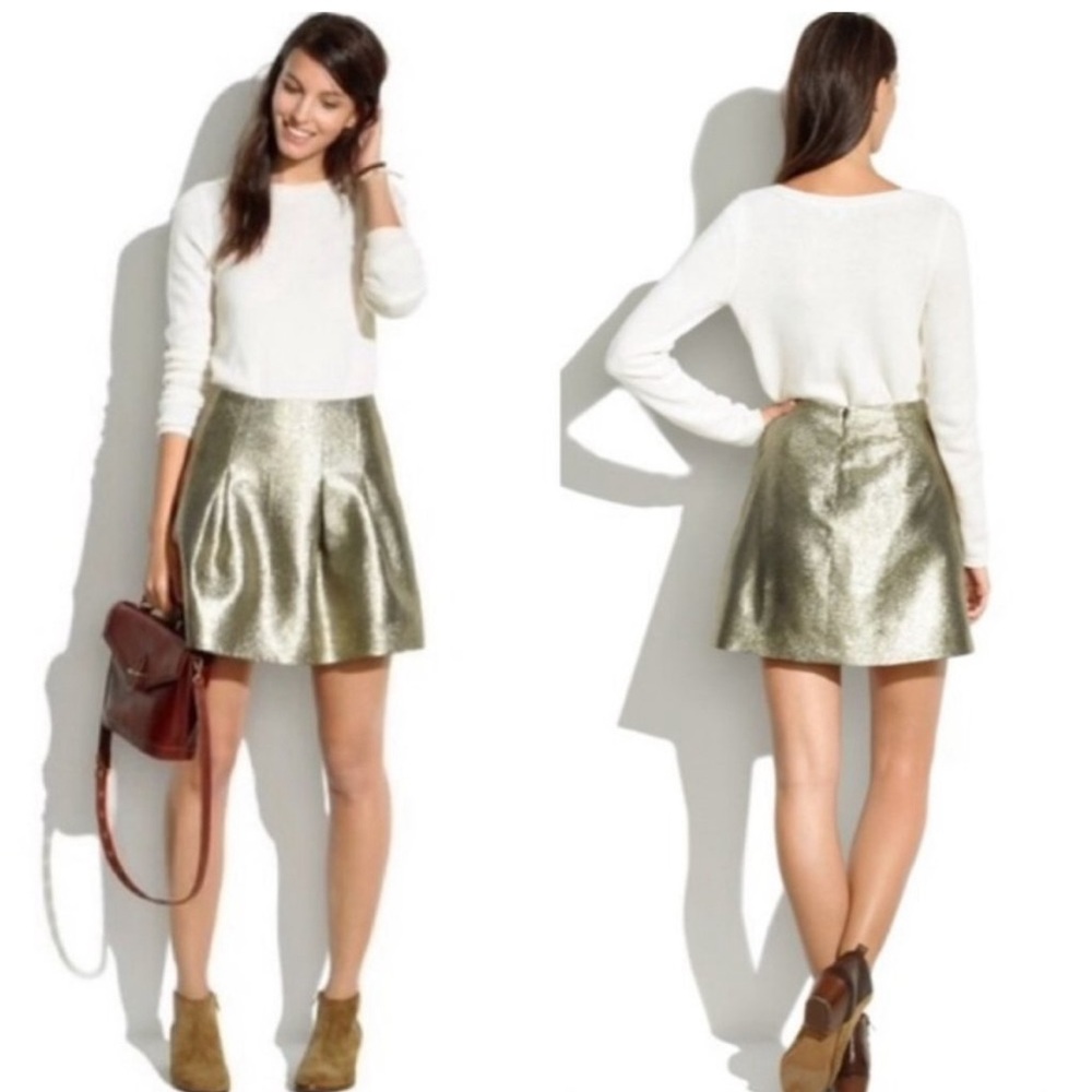 MADEWELL Gold Champagne Shimmer Mini Party Pleated Metallic Skirt Size 4